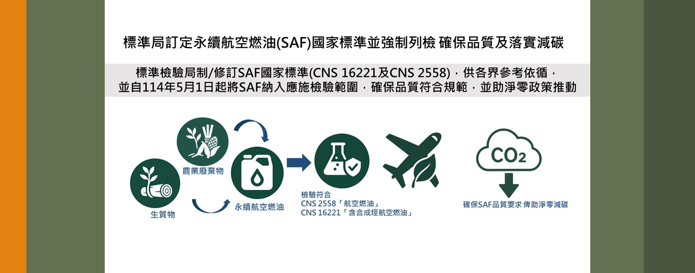 標準局訂定永續航空燃油(SAF)國家標準並強制列檢 確保品質及落實減碳