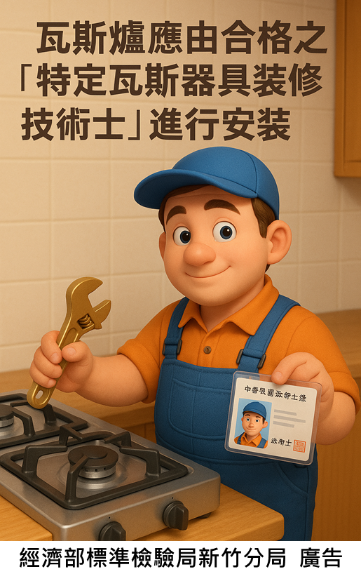 瓦斯爐應由合格特定瓦斯器具裝修技術士進行安裝